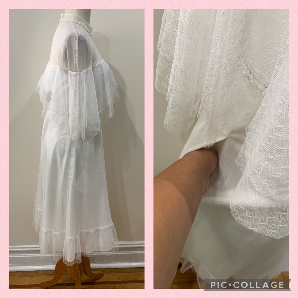 Aidan mattox white pearl tiered mesh midi dress - Picture 3 of 10